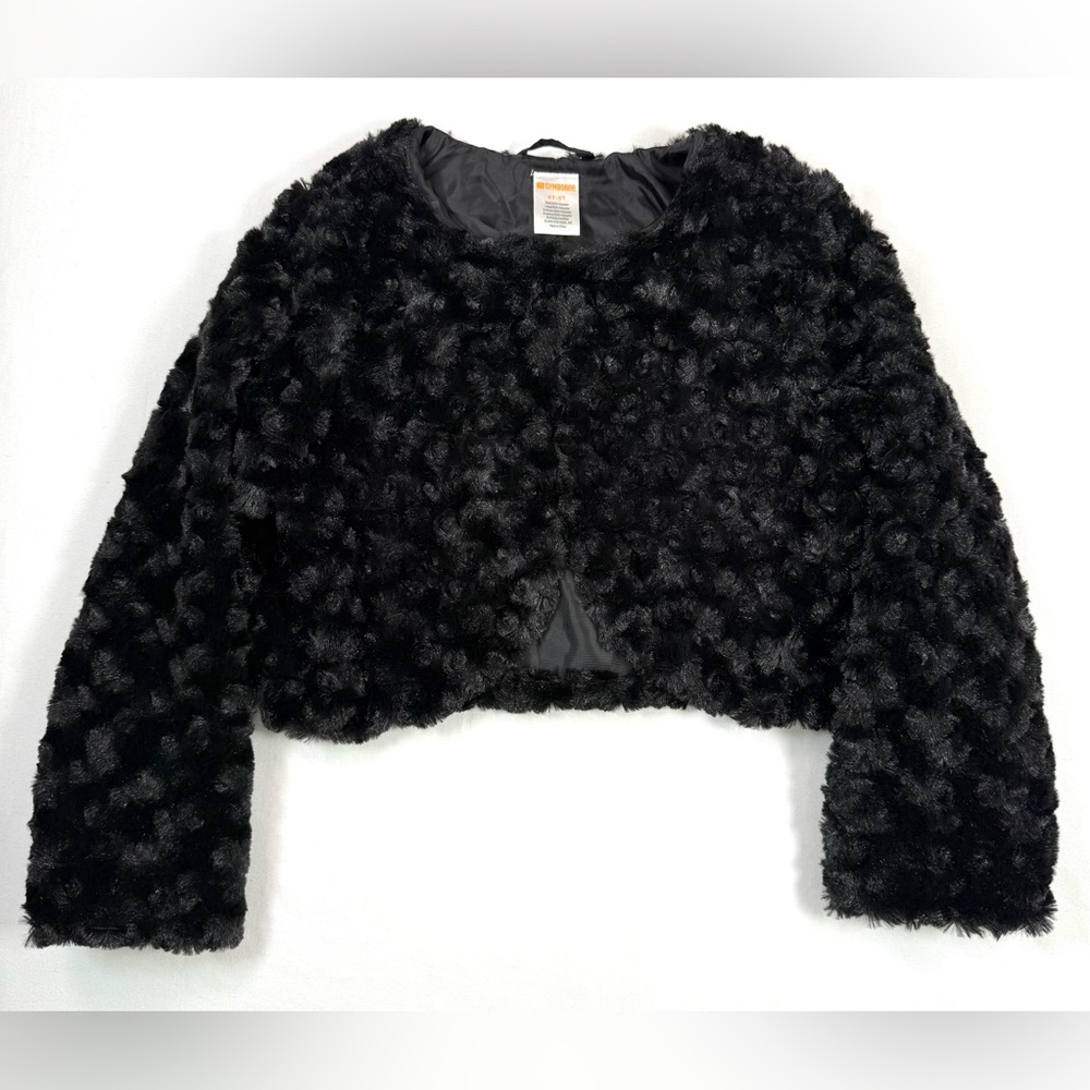 GYMBOREE Girls Faux Fur Cropped Jacket 4T-5T‎ Black Furry Plush Dressy Holiday